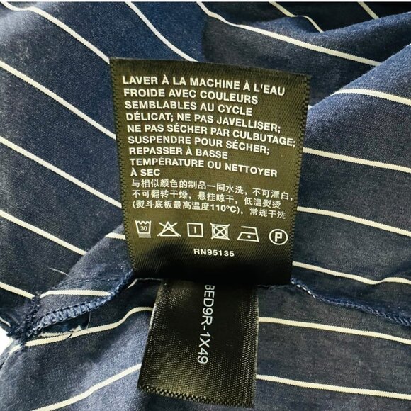 Lafayette 148 Women's Size M Striped Oversize Side Slit Blue White Tunic Shirt - Picture 6 of 7